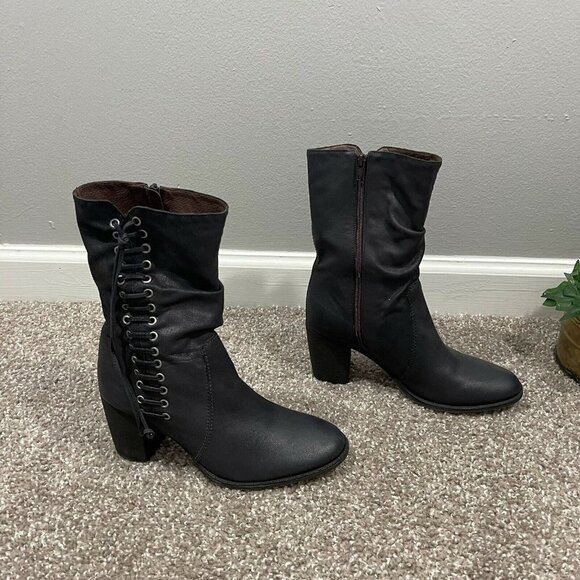 Bernardo Womens Boots Size 6.5 M Dark Gray Leather Zip Side Lace Up Mid Calf - Picture 4 of 9